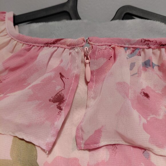 NWT Taylor Pink Chiffon Flutter Sleeve Faux Wrap Assymetrical Maxi Dress Size 8 - Picture 7 of 16